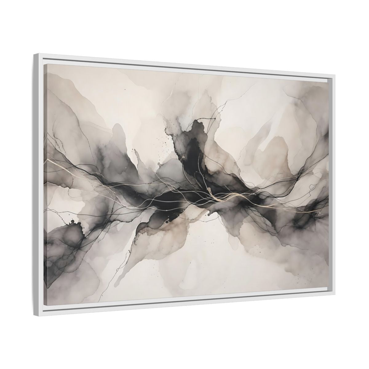 Side Mockup 9. Abstract Ink Flow Black Gold Abstract shown as stretched canvas wall art