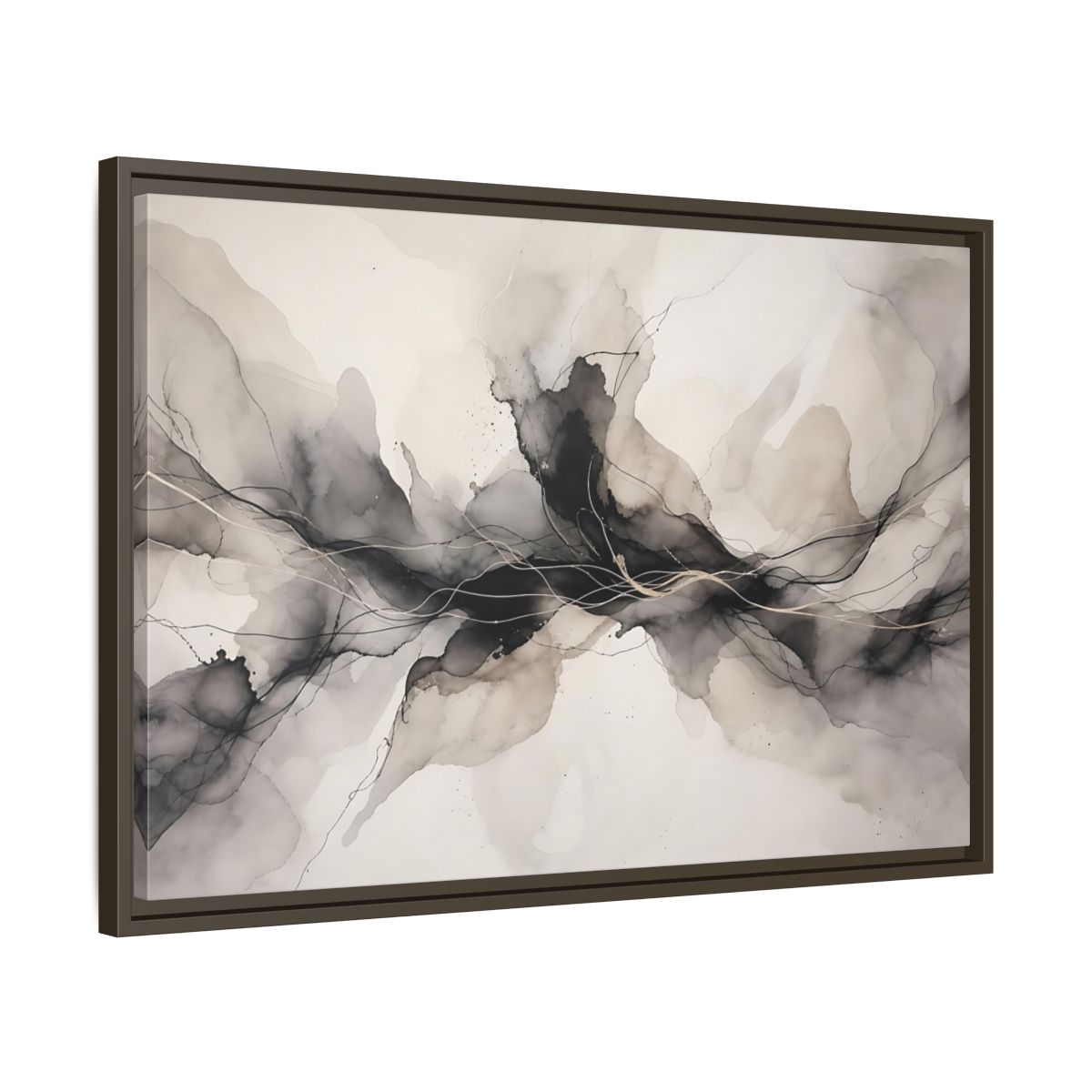Side Mockup 11. Abstract Ink Flow Black Gold Abstract shown as stretched canvas wall art