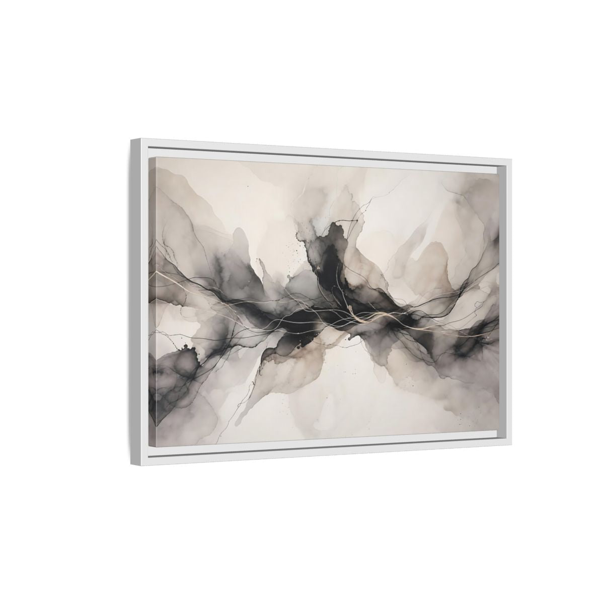 Side Mockup 1. Abstract Ink Flow Black Gold Abstract shown as stretched canvas wall art