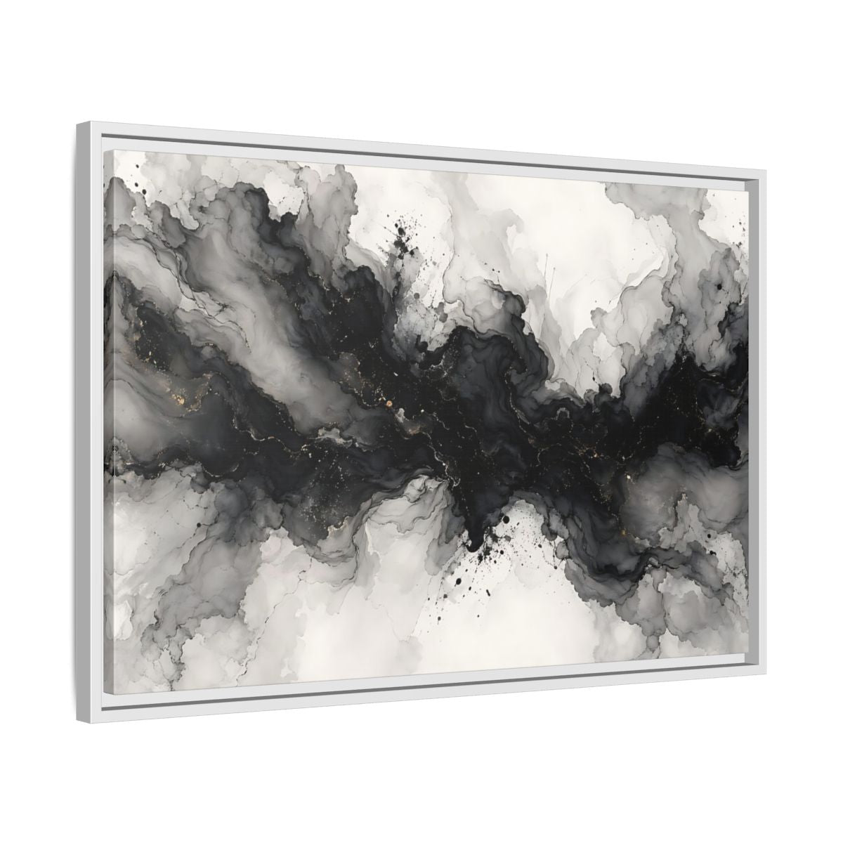 Side Mockup 10. Abstract Ink Texture Black And Gold Ink shown as stretched canvas wall art