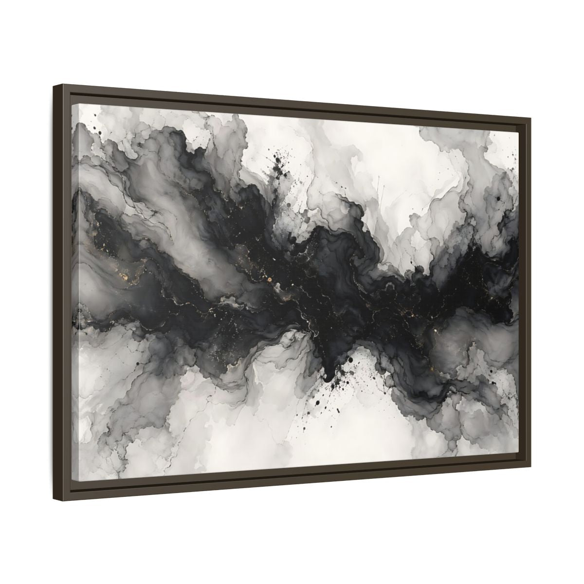 Side Mockup 11. Abstract Ink Texture Black And Gold Ink shown as stretched canvas wall art