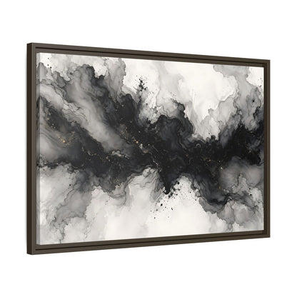 Side Mockup 11. Abstract Ink Texture Black And Gold Ink shown as stretched canvas wall art