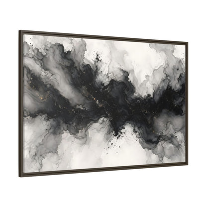 Side Mockup 8. Abstract Ink Texture Black And Gold Ink shown as stretched canvas wall art