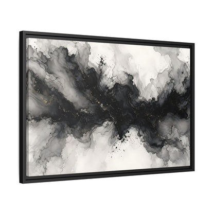 Side Mockup 14. Abstract Ink Texture Black And Gold Ink shown as stretched canvas wall art