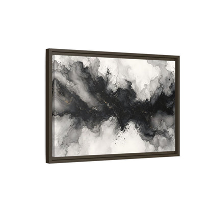 Side Mockup 2. Abstract Ink Texture Black And Gold Ink shown as stretched canvas wall art
