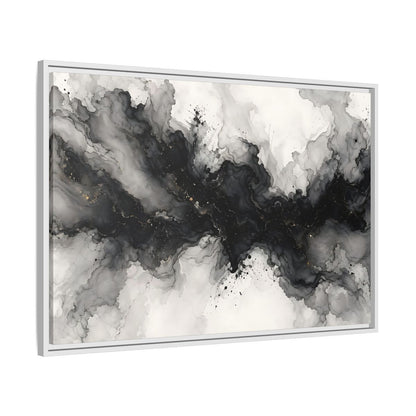 Side Mockup 9. Abstract Ink Texture Black And Gold Ink shown as stretched canvas wall art