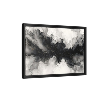 Side Mockup 3. Abstract Ink Texture Black And Gold Ink shown as stretched canvas wall art