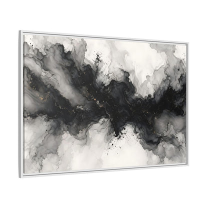 Side Mockup 7. Abstract Ink Texture Black And Gold Ink shown as stretched canvas wall art