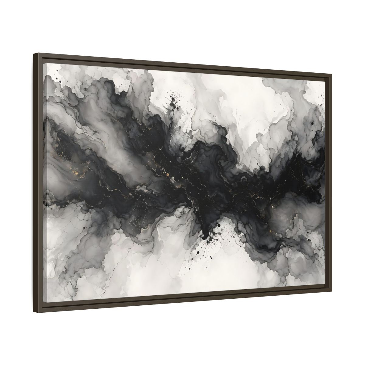 Main Mockup. Abstract Ink Texture Black And Gold Ink shown as stretched canvas wall art