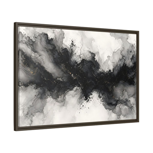 Main Mockup. Abstract Ink Texture Black And Gold Ink shown as stretched canvas wall art