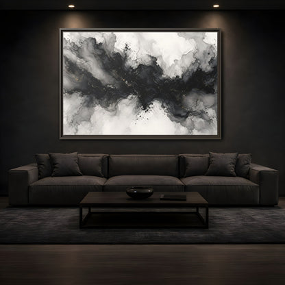 Mockup 3. Abstract Ink Texture Black And Gold Ink shown as stretched canvas wall art