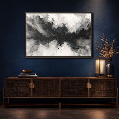 Mockup 4. Abstract Ink Texture Black And Gold Ink shown as stretched canvas wall art