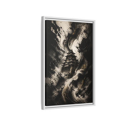 Abstract Japanese Castle Black and Gold Framed Canvas Wall Art - Living Room, Above Couch shown as canvas wall art