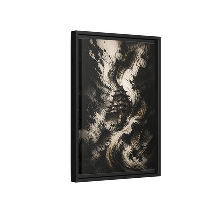 Abstract Japanese Castle Black and Gold Framed Canvas Wall Art - Living Room, Above Couch shown as canvas wall art