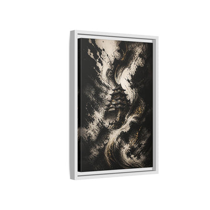 Abstract Japanese Castle Black and Gold Framed Canvas Wall Art - Living Room, Above Couch shown as canvas wall art