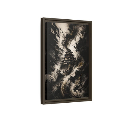 Abstract Japanese Castle Black and Gold Framed Canvas Wall Art - Living Room, Above Couch shown as canvas wall art