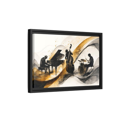 Side Mockup 6. Abstract Jazz Band Gold And Black Jazz shown as framed canvas print