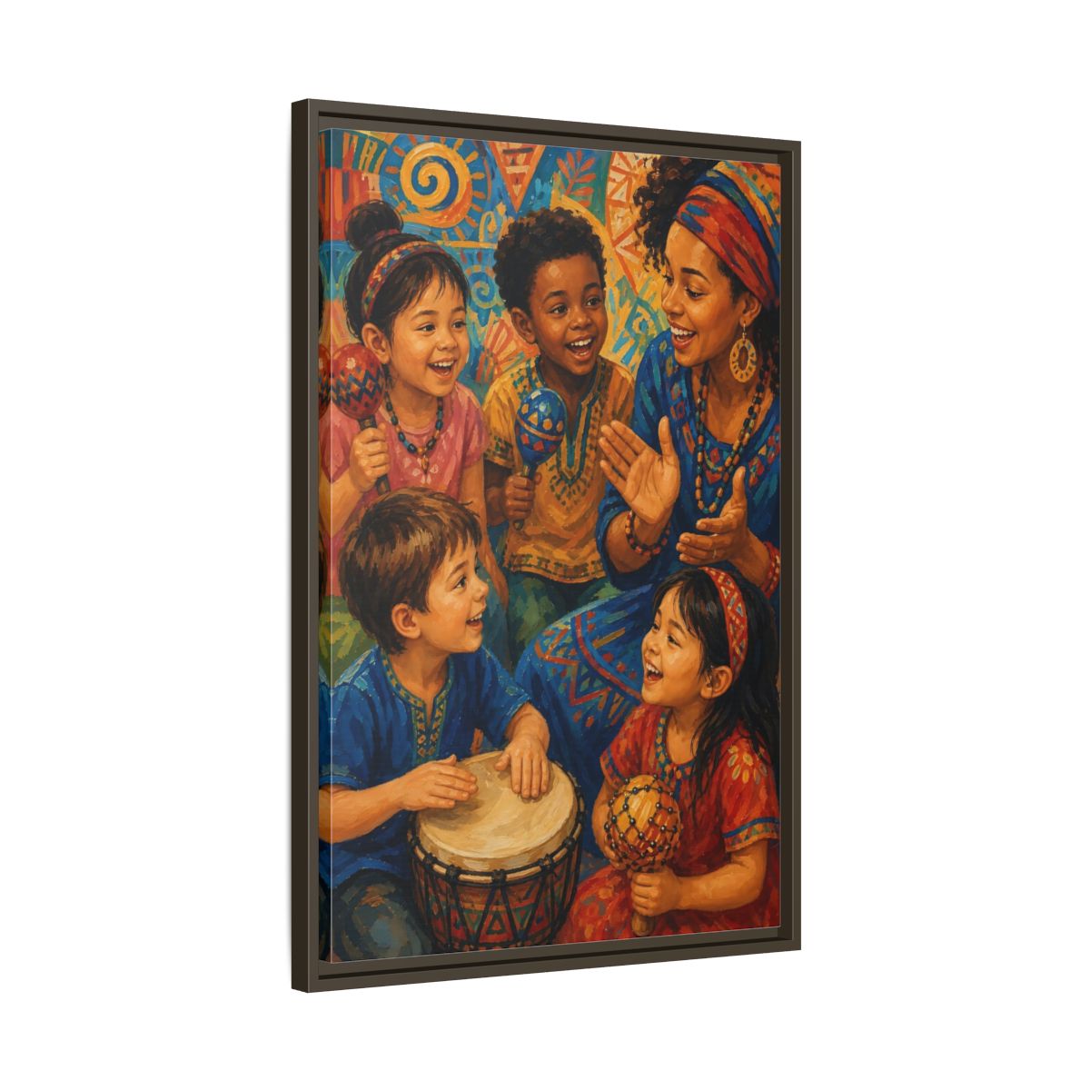 Side Mockup 11. Abstract Joyful Children Vibrant Cultural shown as framed canvas print