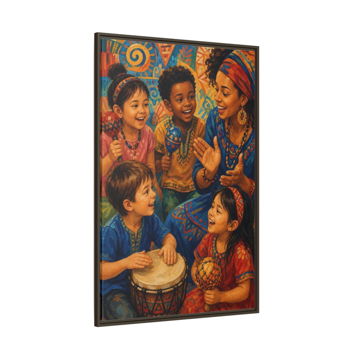 Side Mockup 8. Abstract Joyful Children Vibrant Cultural shown as framed canvas print