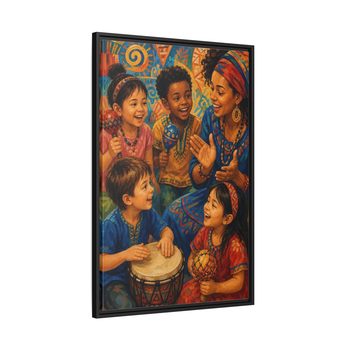 Side Mockup 13. Abstract Joyful Children Vibrant Cultural shown as framed canvas print