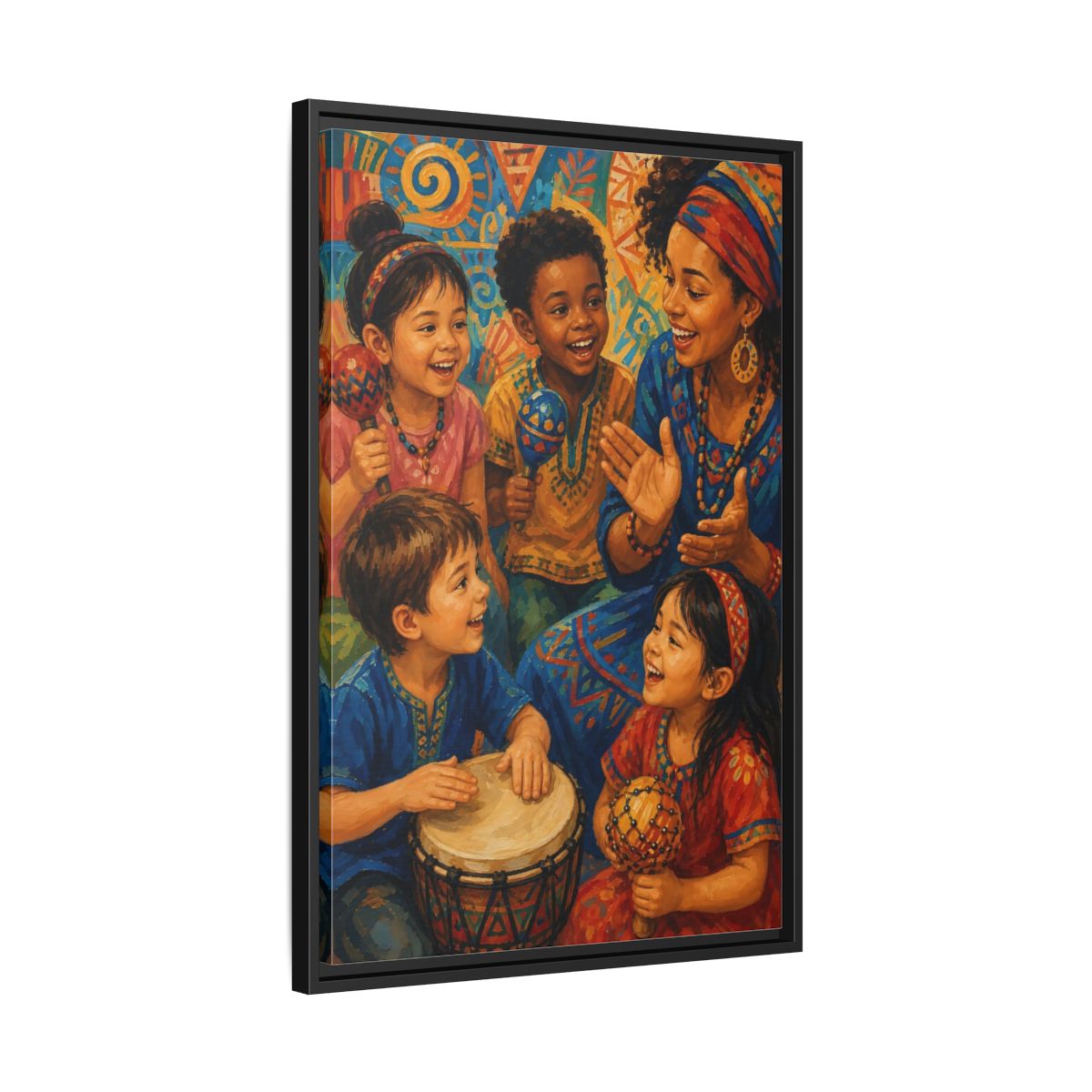 Side Mockup 14. Abstract Joyful Children Vibrant Cultural shown as framed canvas print