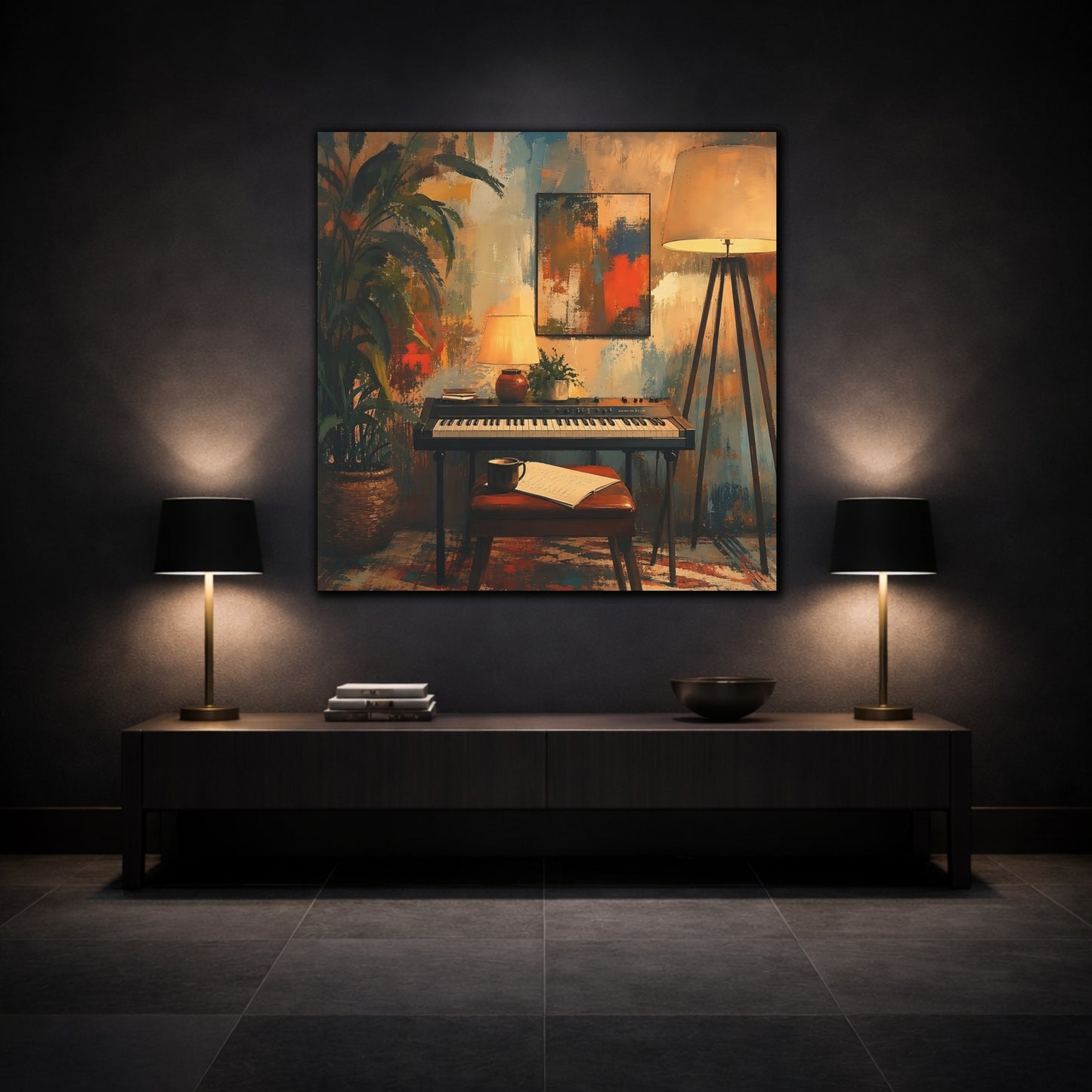 Mockup 3. Abstract Keyboard Abstract Music Room shown as canvas print