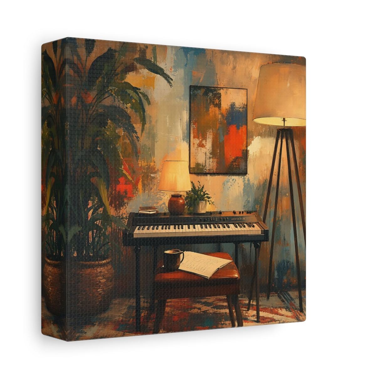 Side Mockup 2. Abstract Keyboard Abstract Music Room shown as canvas print