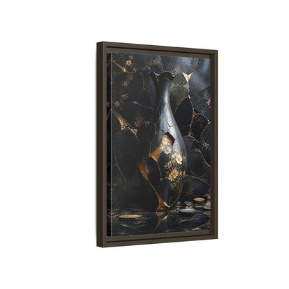 Abstract Kintsugi Vase Black and Gold Framed Canvas Wall Art - Living Room shown as canvas wall art