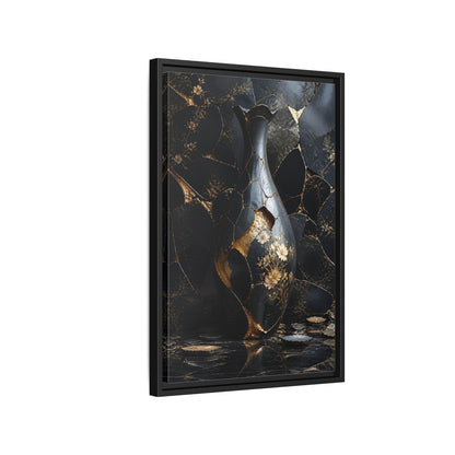 Abstract Kintsugi Vase Black and Gold Framed Canvas Wall Art - Living Room shown as canvas wall art