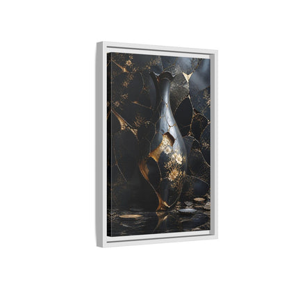 Abstract Kintsugi Vase Black and Gold Framed Canvas Wall Art - Living Room shown as canvas wall art