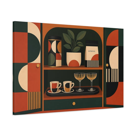 Main Mockup. Abstract Kitchenware Display Geometric Kitchen Decor shown as stretched canvas wall art