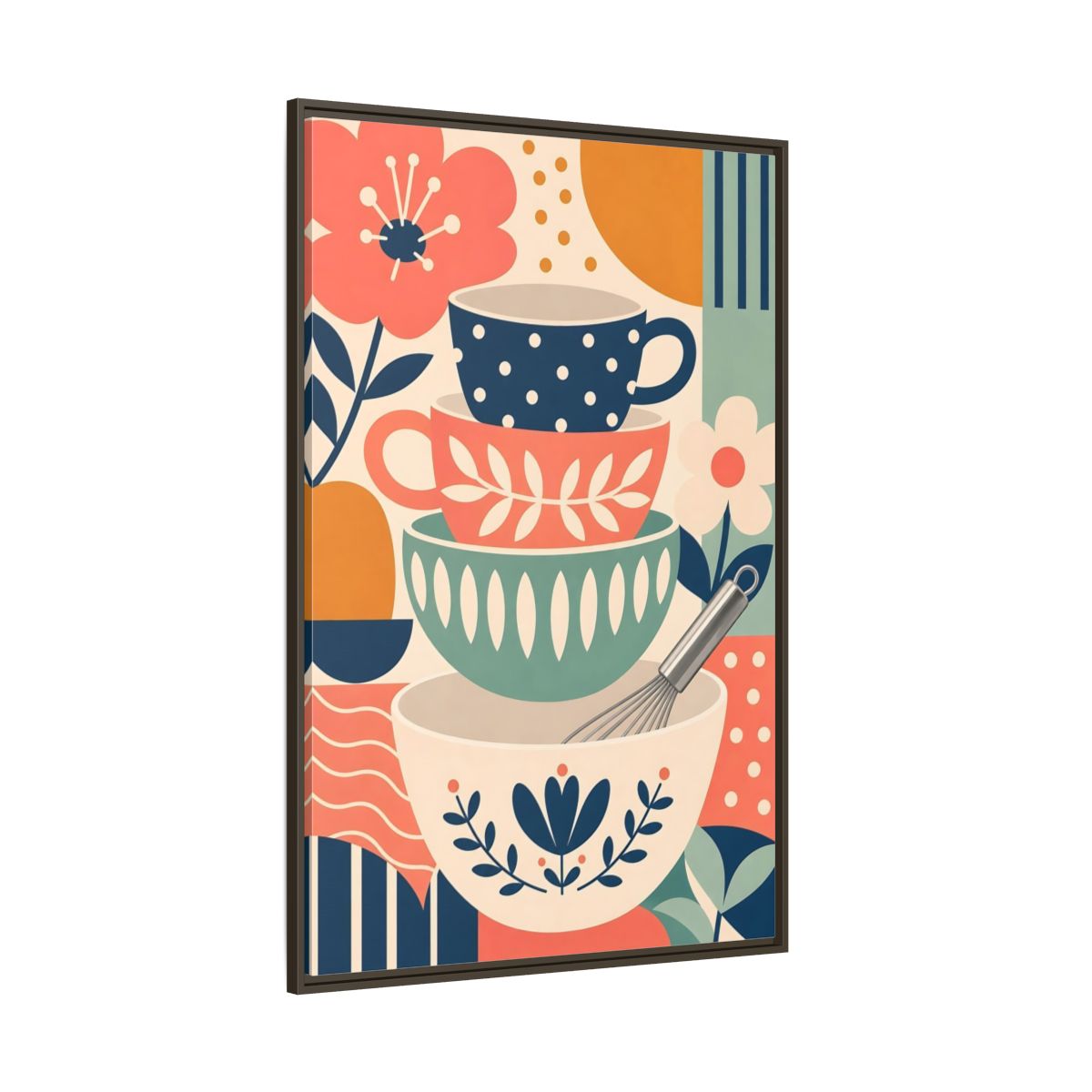 Side Mockup 8. Abstract Kitchenware Stack Mid-Century Kitchenware shown as framed canvas print