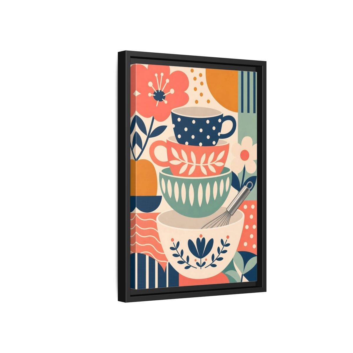 Side Mockup 6. Abstract Kitchenware Stack Mid-Century Kitchenware shown as framed canvas print
