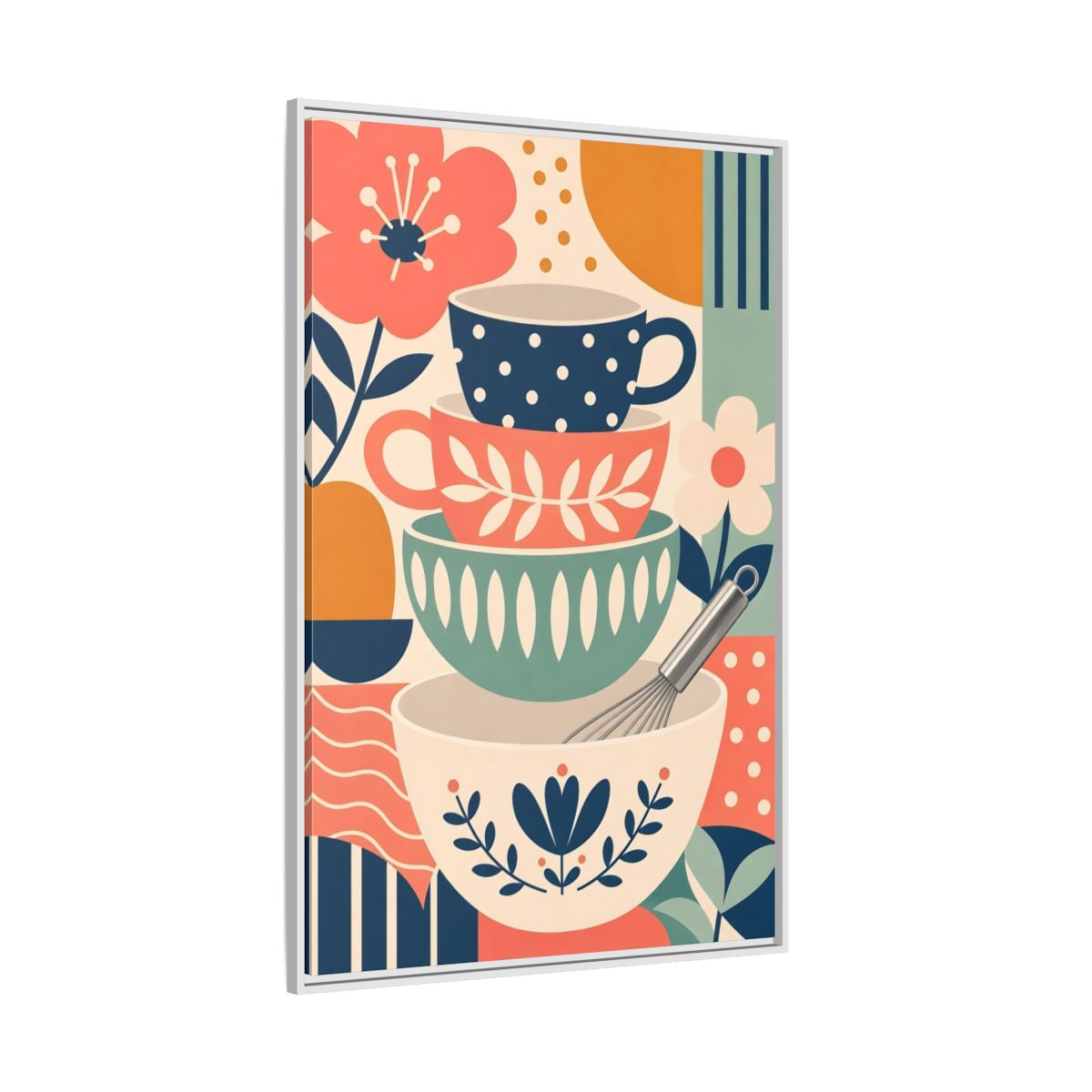 Side Mockup 7. Abstract Kitchenware Stack Mid-Century Kitchenware shown as framed canvas print