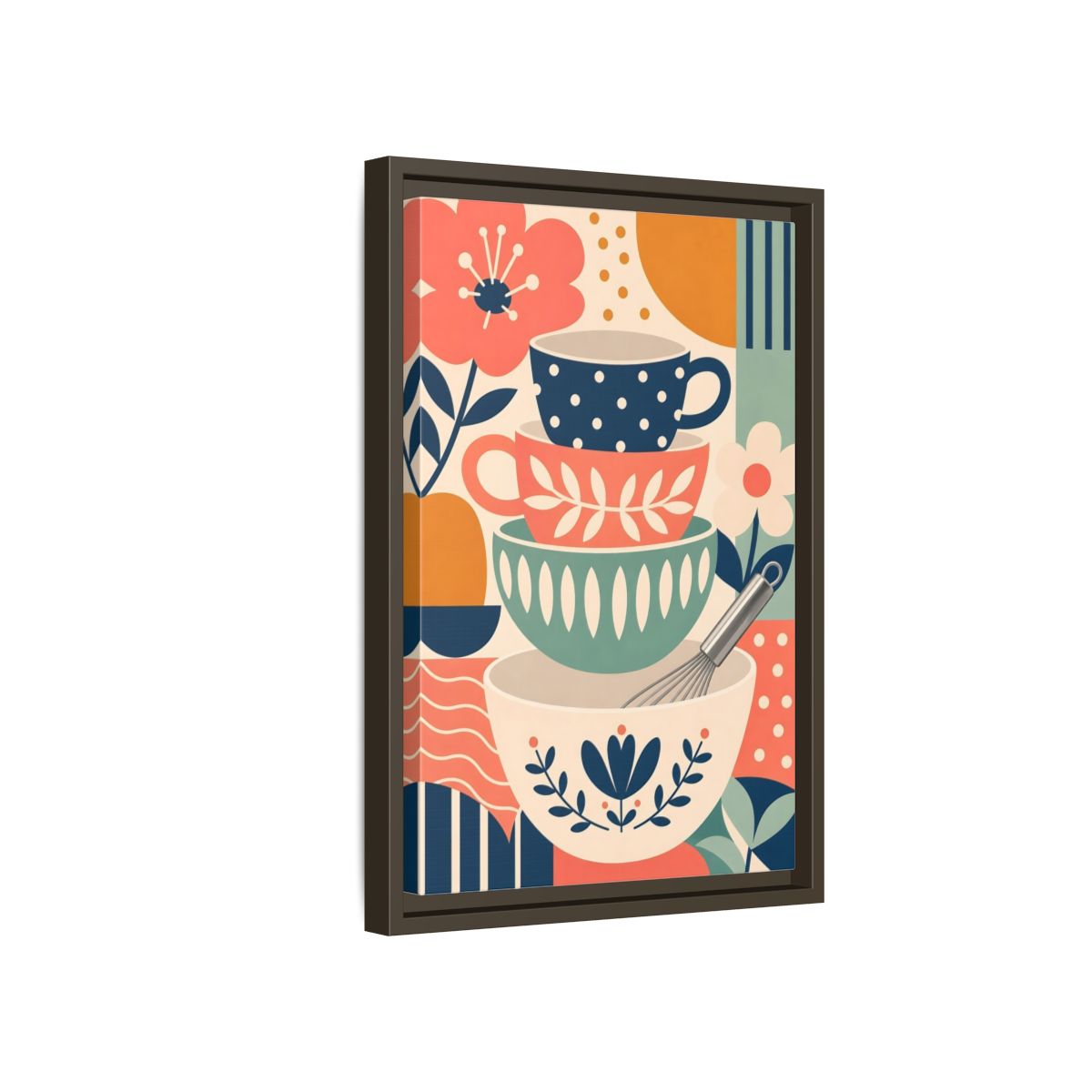 Side Mockup 5. Abstract Kitchenware Stack Mid-Century Kitchenware shown as framed canvas print