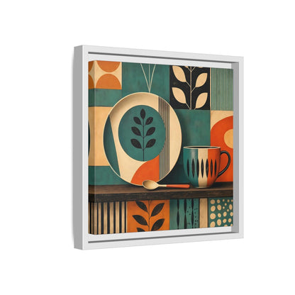 Side Mockup 16. Abstract Kitchenware Teal Orange Abstract shown as stretched canvas wall art