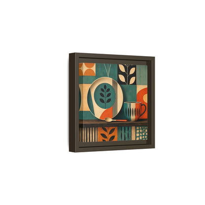 Side Mockup 2. Abstract Kitchenware Teal Orange Abstract shown as stretched canvas wall art