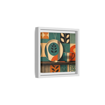 Side Mockup 1. Abstract Kitchenware Teal Orange Abstract shown as stretched canvas wall art