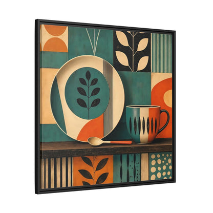 Side Mockup 30. Abstract Kitchenware Teal Orange Abstract shown as stretched canvas wall art