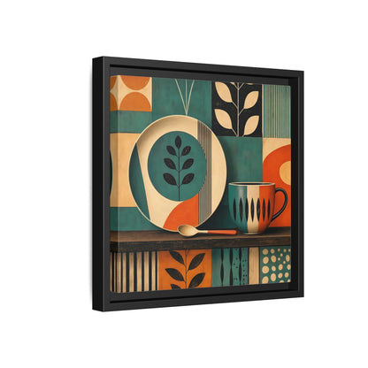 Side Mockup 18. Abstract Kitchenware Teal Orange Abstract shown as stretched canvas wall art