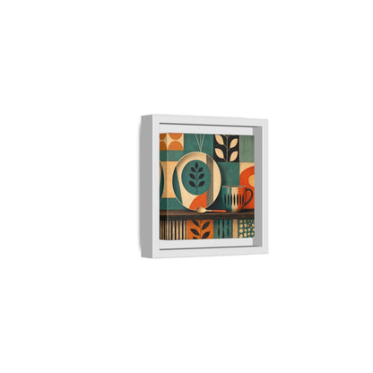 Side Mockup 22. Abstract Kitchenware Teal Orange Abstract shown as stretched canvas wall art