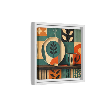 Side Mockup 19. Abstract Kitchenware Teal Orange Abstract shown as stretched canvas wall art