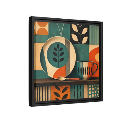 Side Mockup 15. Abstract Kitchenware Teal Orange Abstract shown as stretched canvas wall art