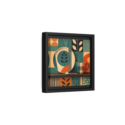 Side Mockup 3. Abstract Kitchenware Teal Orange Abstract shown as stretched canvas wall art