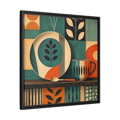 Side Mockup 31. Abstract Kitchenware Teal Orange Abstract shown as stretched canvas wall art