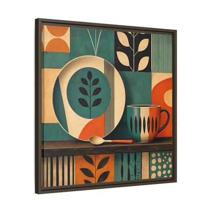 Side Mockup 27. Abstract Kitchenware Teal Orange Abstract shown as stretched canvas wall art