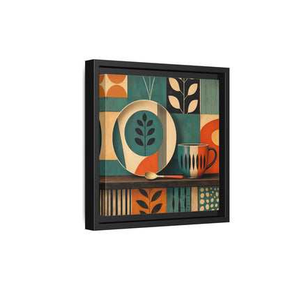 Side Mockup 21. Abstract Kitchenware Teal Orange Abstract shown as stretched canvas wall art