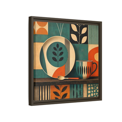 Side Mockup 14. Abstract Kitchenware Teal Orange Abstract shown as stretched canvas wall art