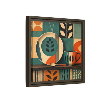 Side Mockup 17. Abstract Kitchenware Teal Orange Abstract shown as stretched canvas wall art