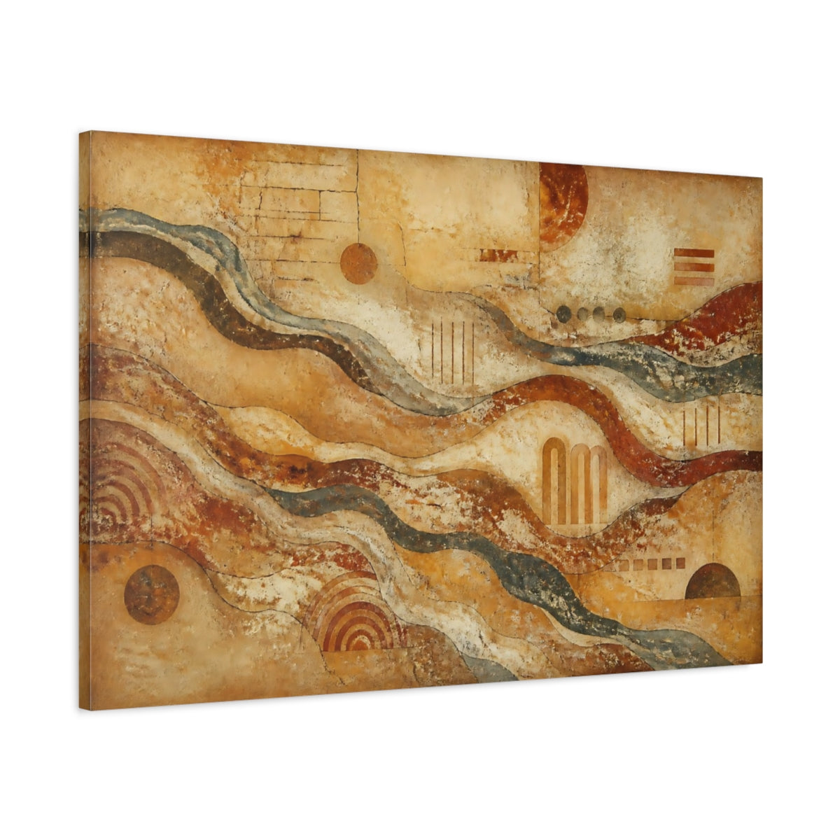 Main Mockup. Abstract Layered Waves Fresco shown as canvas print
